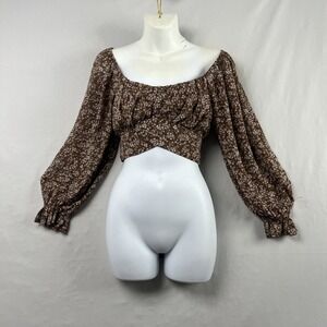 Altard State Crop Top Women XS Milkmaid Floral Long Sleeves Off Shoulder Peasant